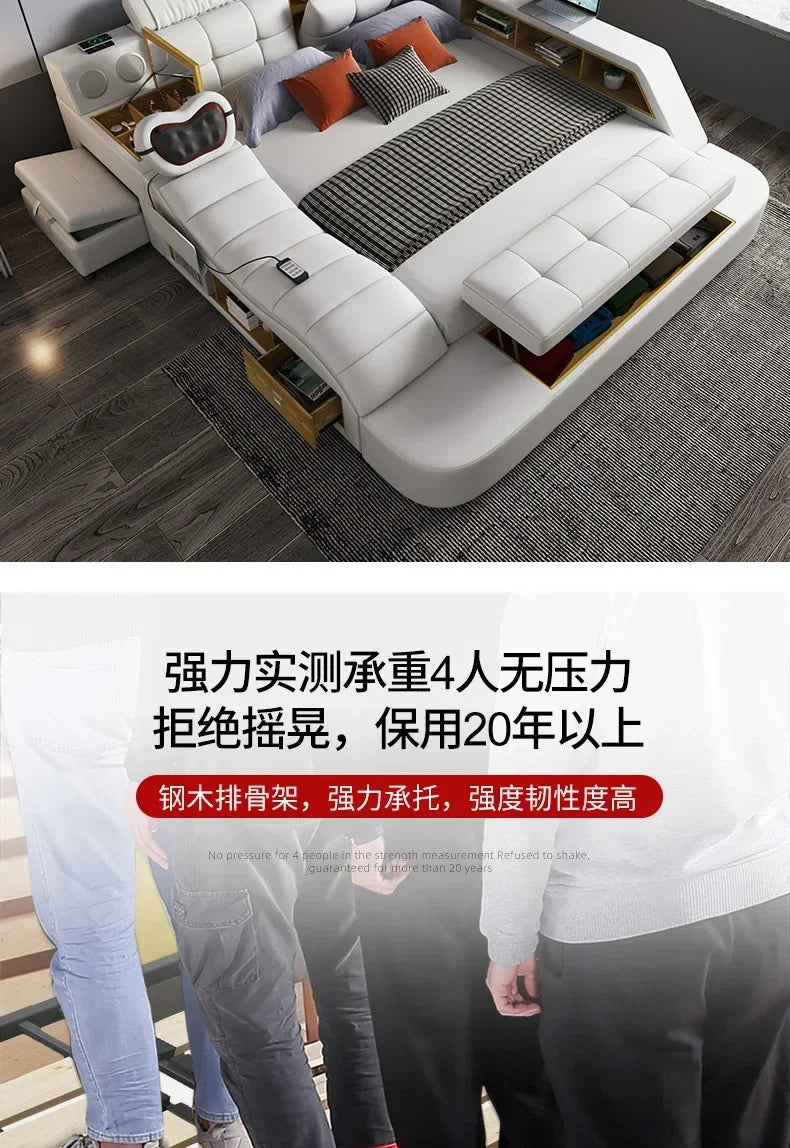 Queen Size Storage Double Bed Aesthetic Nordic Master Modern King Double Bed Multifunctional Smart Cama Casal Room Furniture