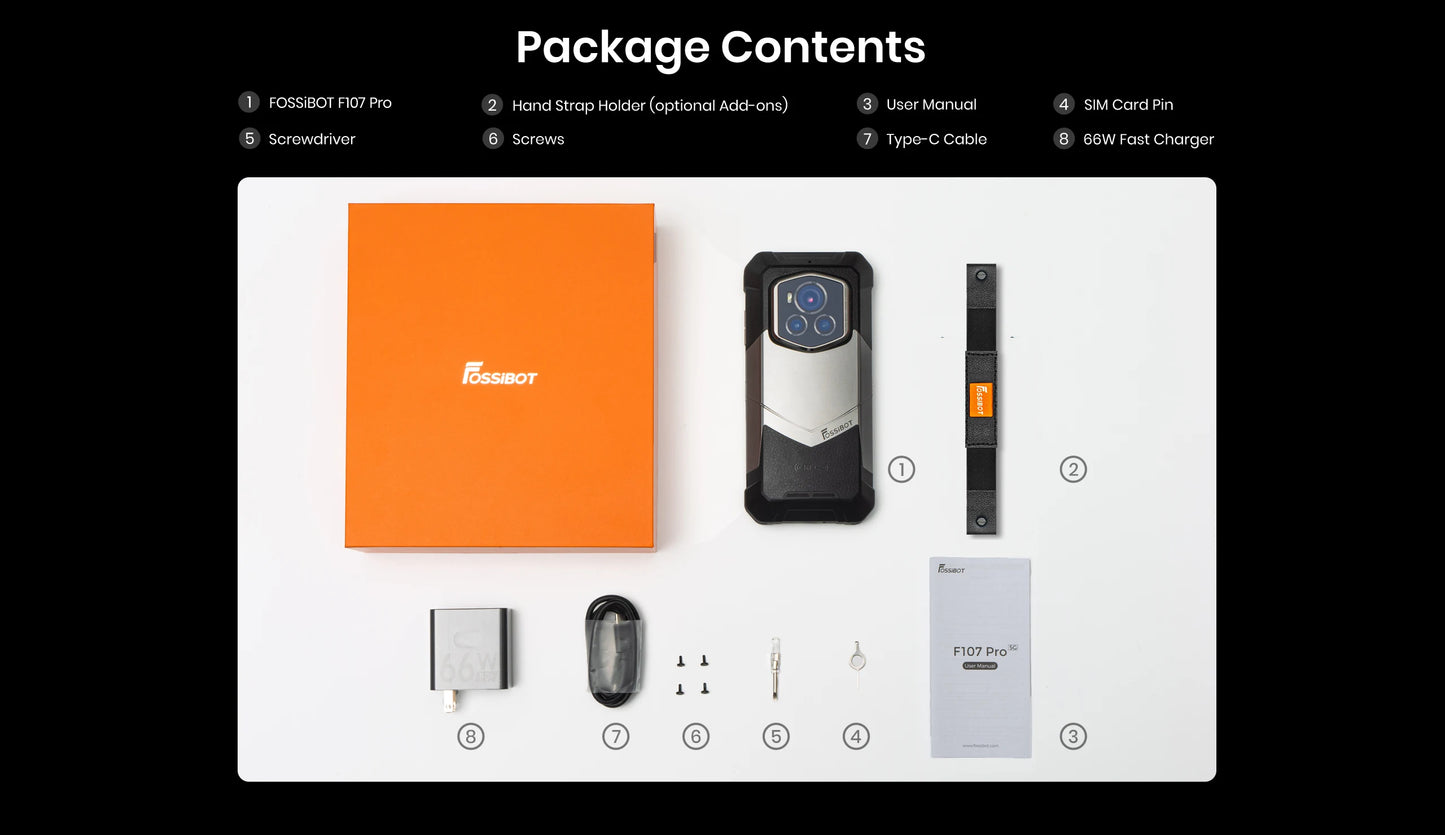 FOSSiBOT F107 PRO Rugged Smartphone Android 15 OS,30GB(12+18)+512GB ROM,6.95"FHD+ 5G Mobile Phone 28000mAh Battery,NFC/Face ID