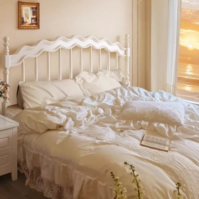 French Solid Wood Bed White Cream Wind Princess Fashion Design Bed Aesthetics Square Modern Sleeping Muebles Lounge Furniture