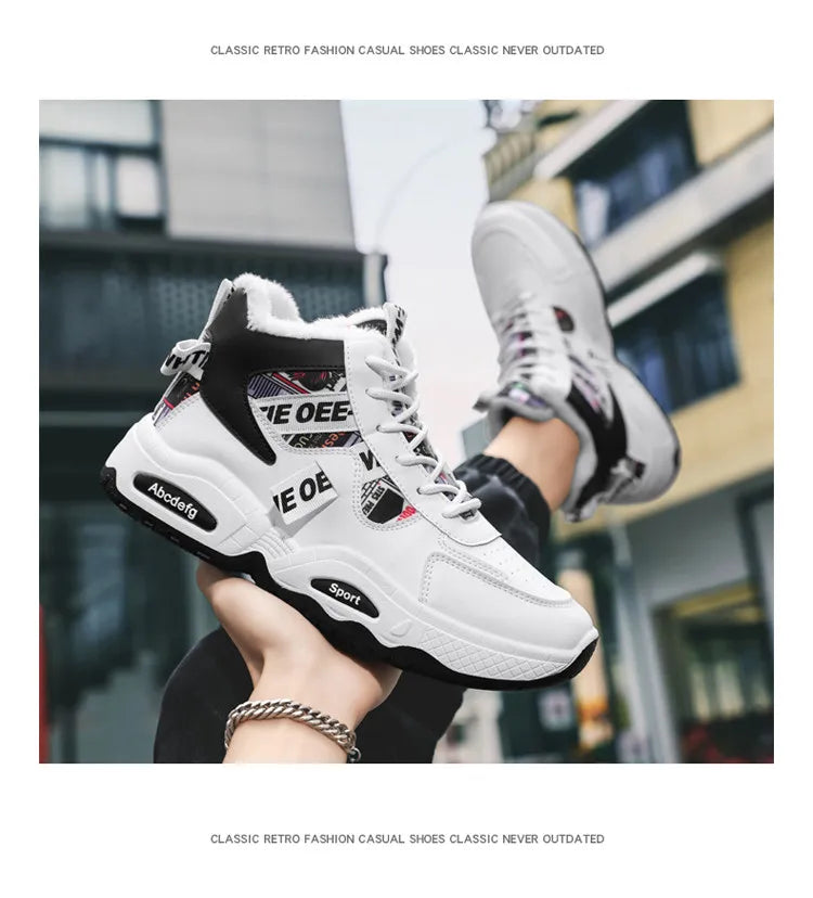 Mens Luxury Sneakers 2024 Winter Warm Platform Boots Mens Stylish Plus Velvet Designer Shoes Comfortable High Top Sports Boots