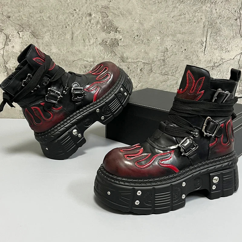 Men's 2024 Winter New Thick-soled Inner Heightening Fashion Fried Street Personality High-top Leather Boots