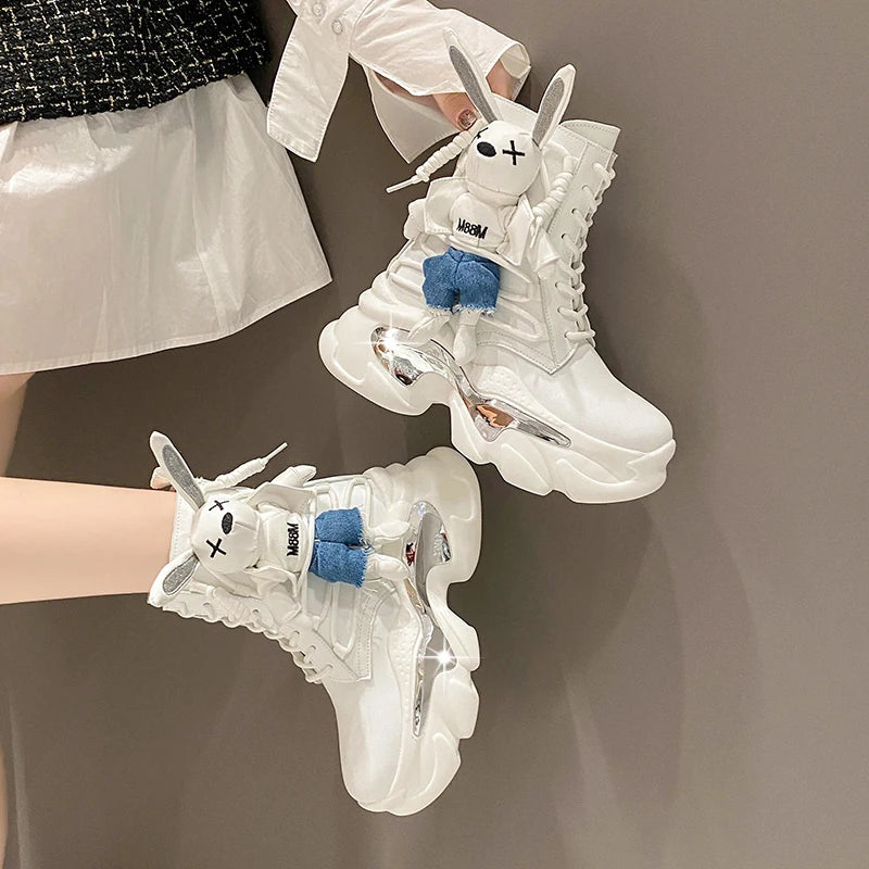 Women's Thick-soled Boots Wedge Heel Lace-up Decorative Women's Shoes Fashion Winter Women's Boots Vulcanized shoes Modern Boots