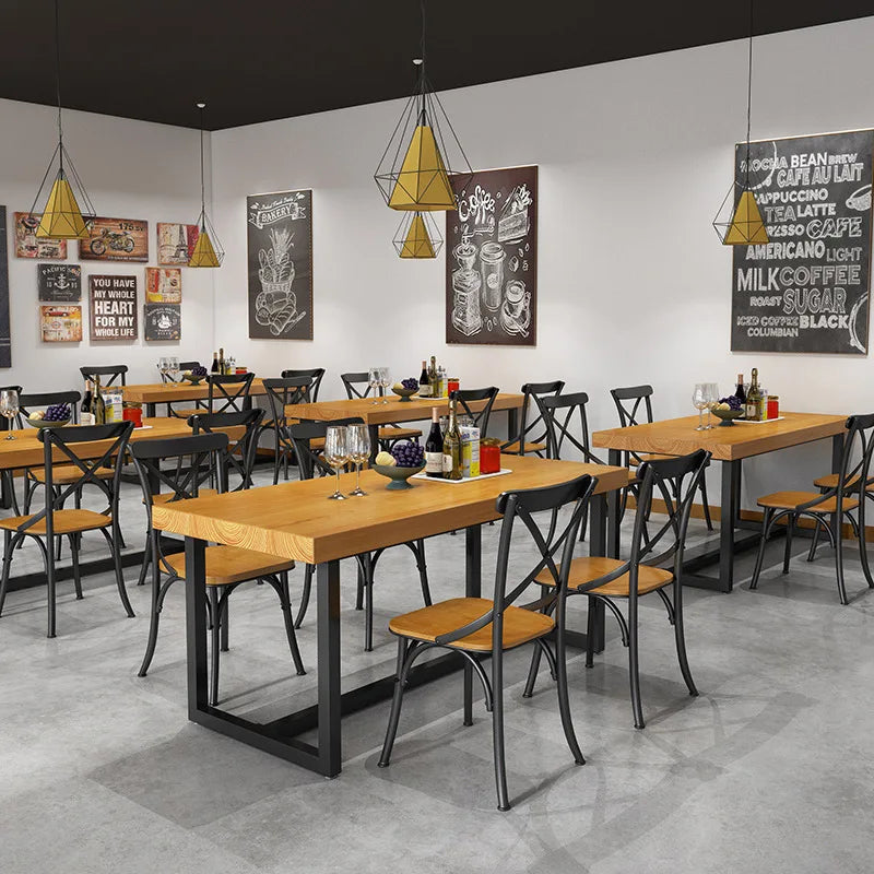 Solid Wood Table Rectangular Commercial Hotel Restaurant Dining Table Chair Combination Canteen Staff Dining Simple Muebles