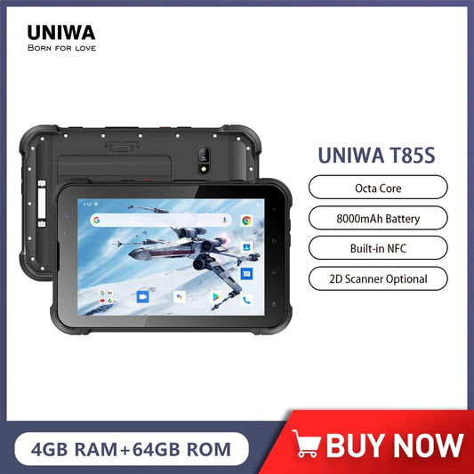 UNIWA T85S 8 Inch Kiosk Mode IP67 Rugged Tablet 4GB+64GB Industrial Android PC with 2D Scanner/1000 nits Screen Optional NFC