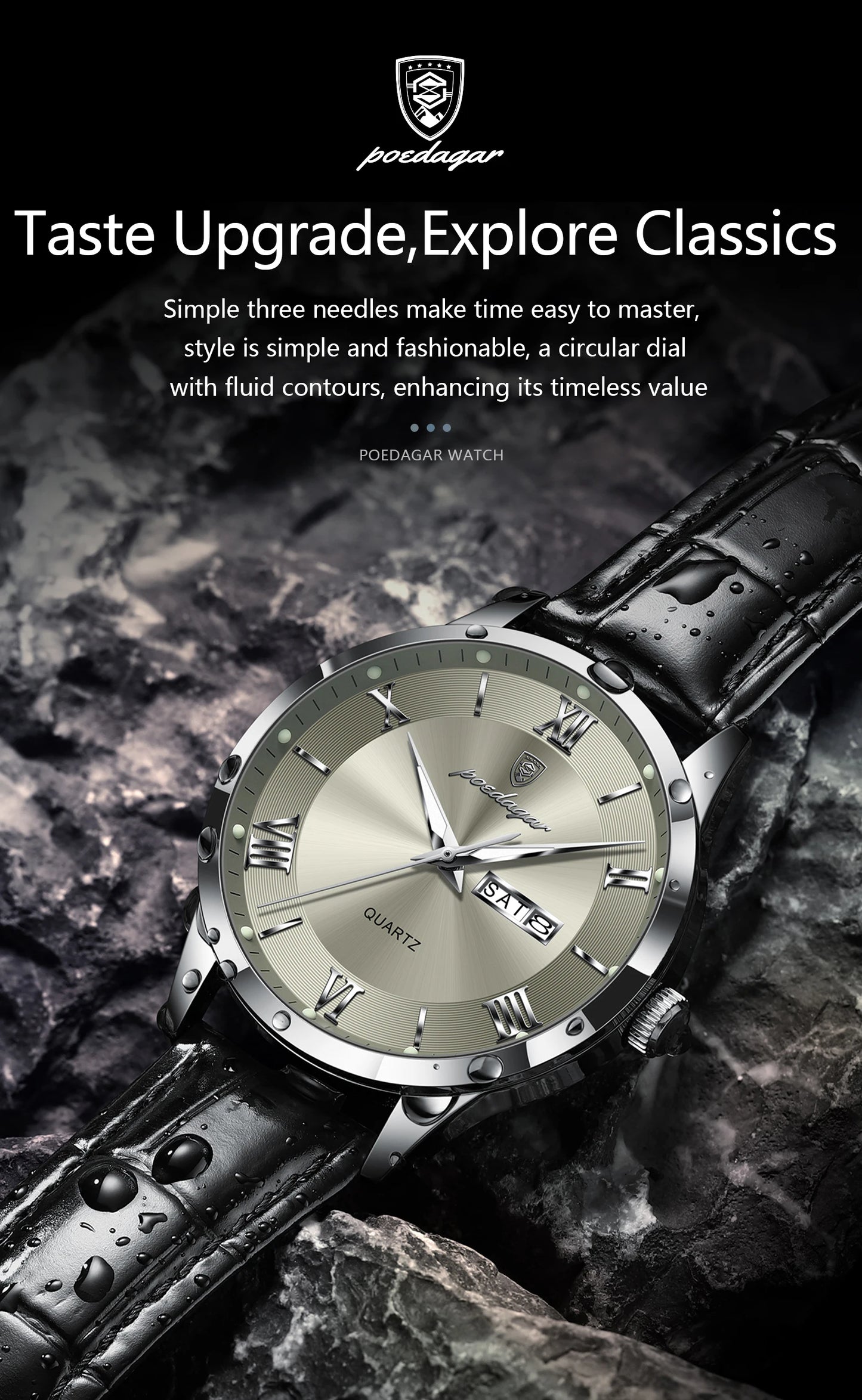 POEDAGAR Top Luxury Watch For Men Military Waterproof Luminous Date Week Man Wristwatch Leather Men's Quartz Watches Sport Reloj