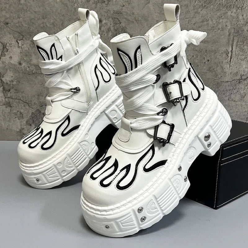 Men's 2024 Winter New Thick-soled Inner Heightening Fashion Fried Street Personality High-top Leather Boots