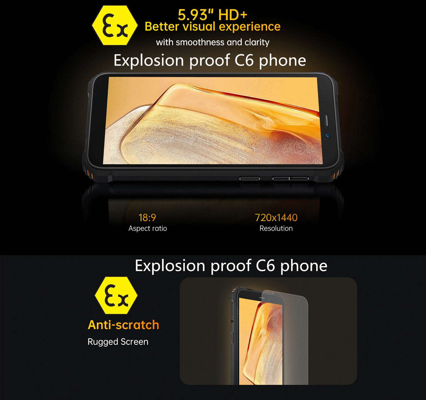 CEMU Ex-C6-Smartphone Android 14 octa core, 4 G/6 G + 5,93HD/128 GB, 256GB,6300mAh, Waterproof and explosion-proof mobile phone