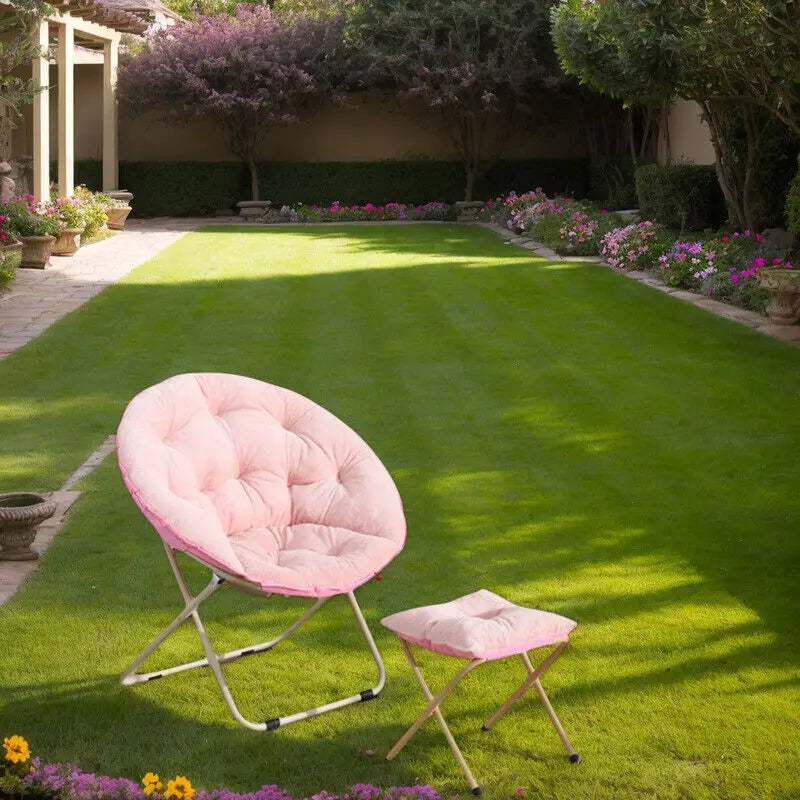 Comfortable Faux Fur Saucer Chair Round Folding Lounge Chair Living Room Flexible Seating for Adults Big Moon Shape Decorative