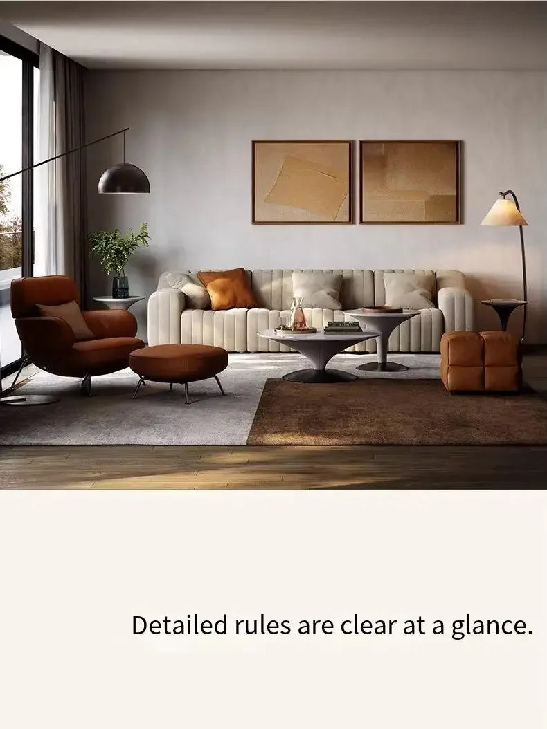 Leather Simple Living Room Chairs Brown Italian Hotel Salon Lounge Chairs Armchair Puffs Designer Fauteuils De Salon Furniture