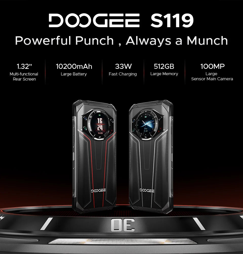 Global Version DOOGEE S119 Rugged Phone 6.72" FHD+ IPS Screen 8GB+512GB 100MP Main Camera 10200mAh battery 33W Android 14 NFC