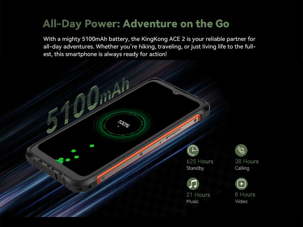 Cubot KingKong ACE 2 Ultra-thin Rugged Smartphone Android 14 16GB RAM(6GB+10GB),+128GB ROM 6.56" 90Hz Screen NFC Cell Phone