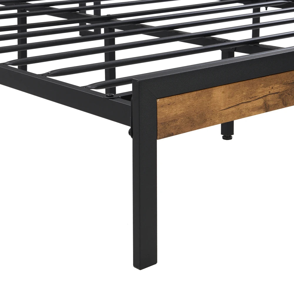 Metal Bed Frame, Wooden Headboard, USB Ports, No Box Spring, Under Bed Storage, Easy Assembly  Bed Frame Furniture Bedroom