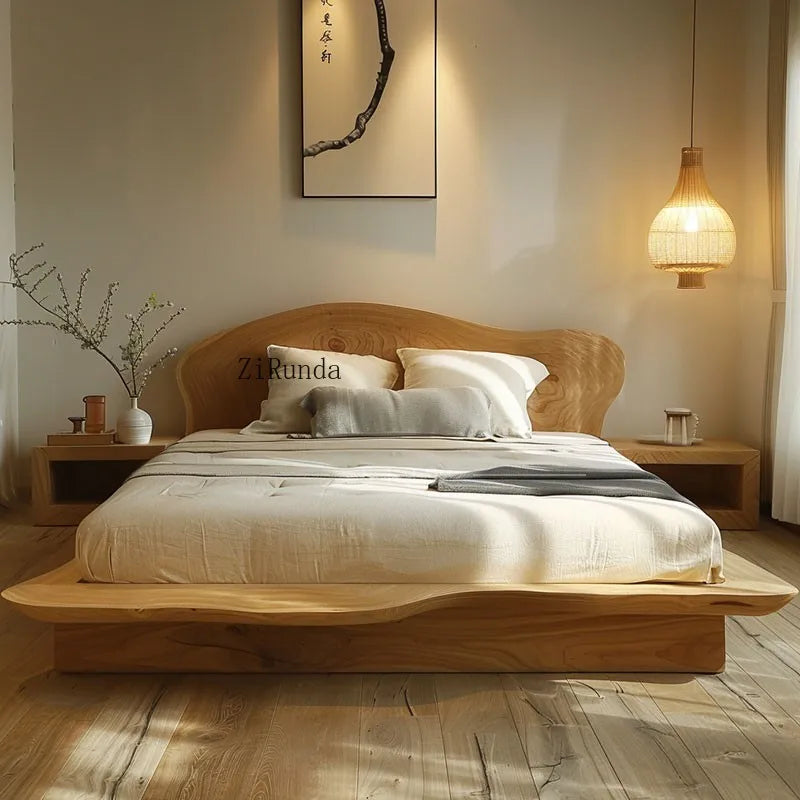 Simple tatami short bed solid wood floor bed 1.8 meters double bed