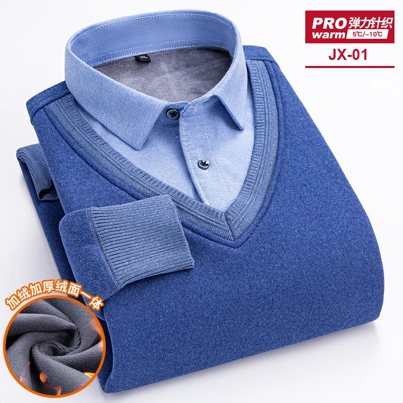 camisas de hombre imitation two piece set men clothing designer clothes long sleeve fleece thickened warm sweater men clothing