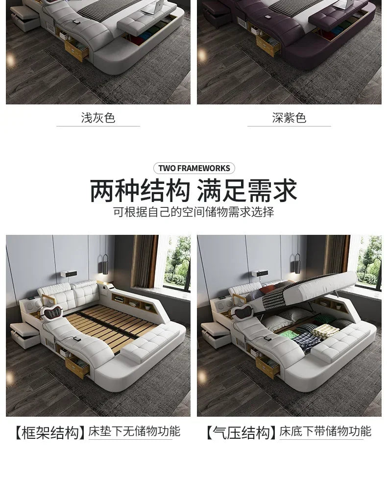 Queen Size Storage Double Bed Aesthetic Nordic Master Modern King Double Bed Multifunctional Smart Cama Casal Room Furniture