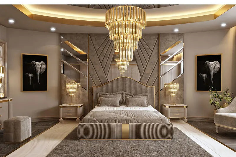 Unique Minimalist Double Bed Decoration Brown Pliable Wooden Double Bed Frame King Size Modern Cama Matrimonial Furniture Home