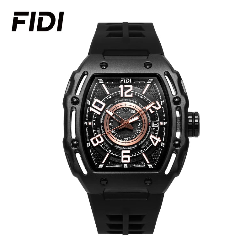 FIDI Luxury Men's Mechanical Watch Hollow Dial Tourbillon Square Case Fashionable Business Sport Waterproof Automatic Watches
