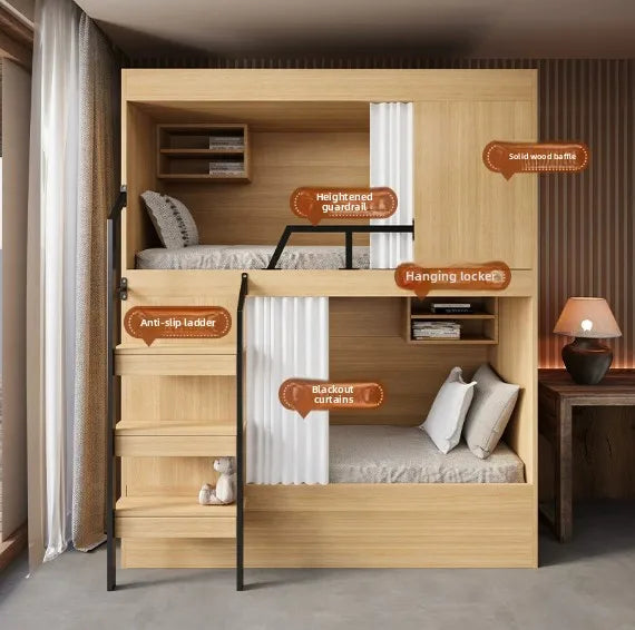 Family Parent-child Bed Space Capsule High and Low Bed Staff Bunk Bed Hotel Upper and Lower Wooden Beds