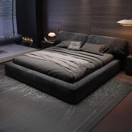 1.8 Meters 1.5 Meters Cloth Bed Cream Wind Simple Modern Double Master Bedroom Queen Bed Frames Black Coffee Color Soft Bed