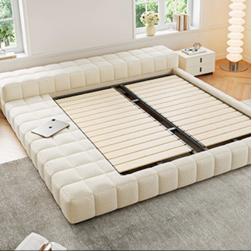 Cream Wind Tatami Floor To Ceiling Bed Master Bedroom Bed Light Luxury Fabric Logue Bed Minimalist Modern Luxury Bed 245cm Beds