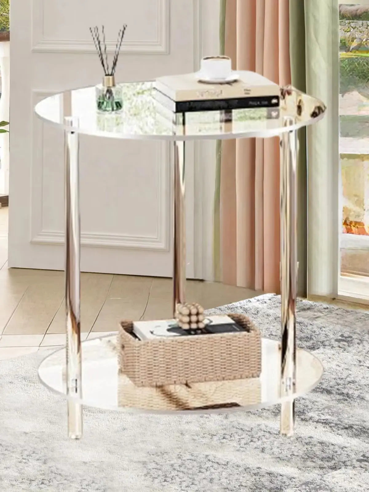 Acrylic Round Side Table, Easy Assembly for Small Space Small Furniture End Table for Balcony Bedroom Bathroom Office Hallway