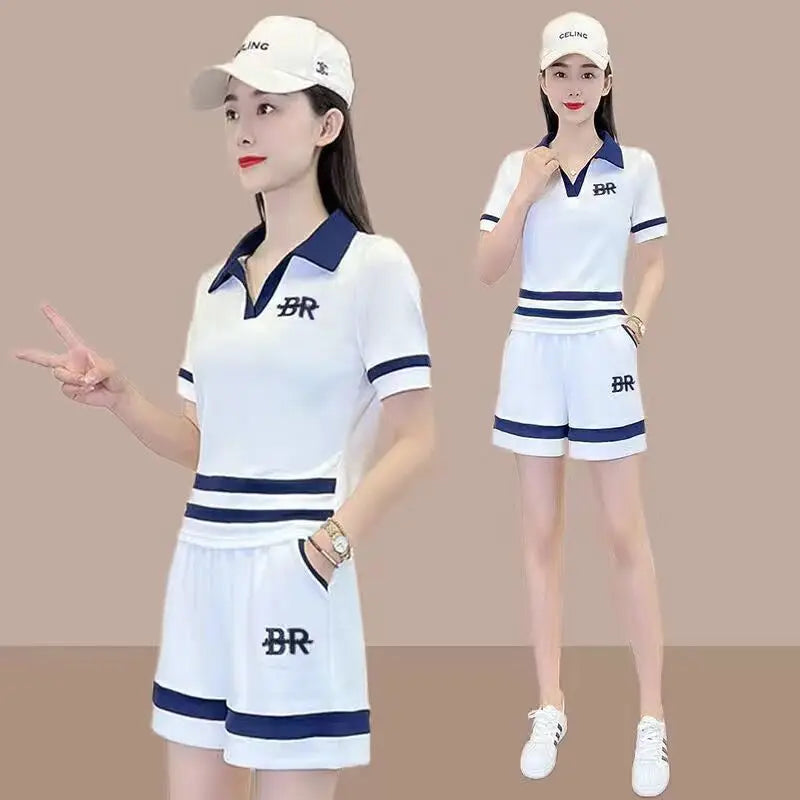 Leisure Sportswear Set for Spring and Summer New Korean Version Loose Fitting Short Sleeved Fashion and Age Reducing Two-piece
