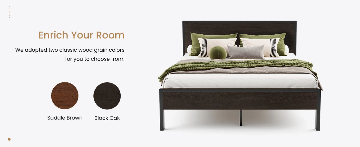 Queen Bed Frame with Headboard, Heavy Duty Platform Base with Under-Bed Storage, Solid Metal Construction, No Box Spr