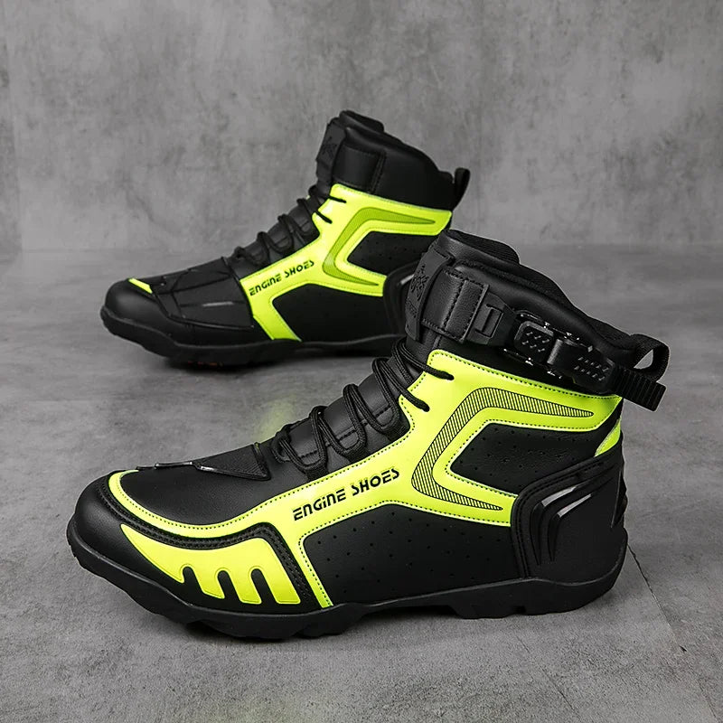 Men Leather Motos Breathable Anti Slip Wear-resistant Riders Boots Motorbike Racing Ankle Length Shoes 2024 New Motorcycle Boots