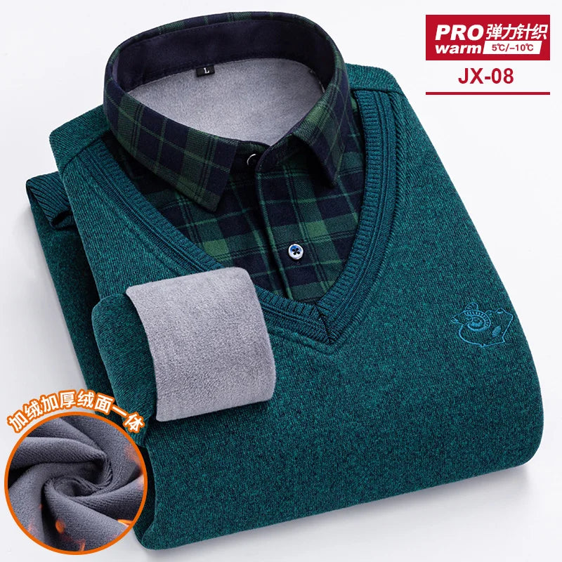 camisas de hombre imitation two piece set men clothing designer clothes long sleeve fleece thickened warm sweater men clothing