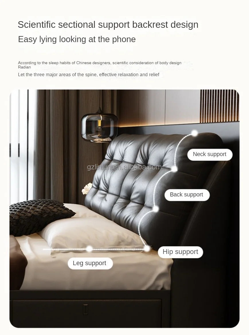 Genuine Leather bed modern simple apartment luxury double bed 1.8 meters high-end atmospheric master bedroom Queen size bed