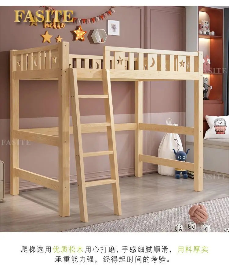 Solid wood bed Under table High and low bed Integrated combination wardrobe Multifunctional desk Learning overhead