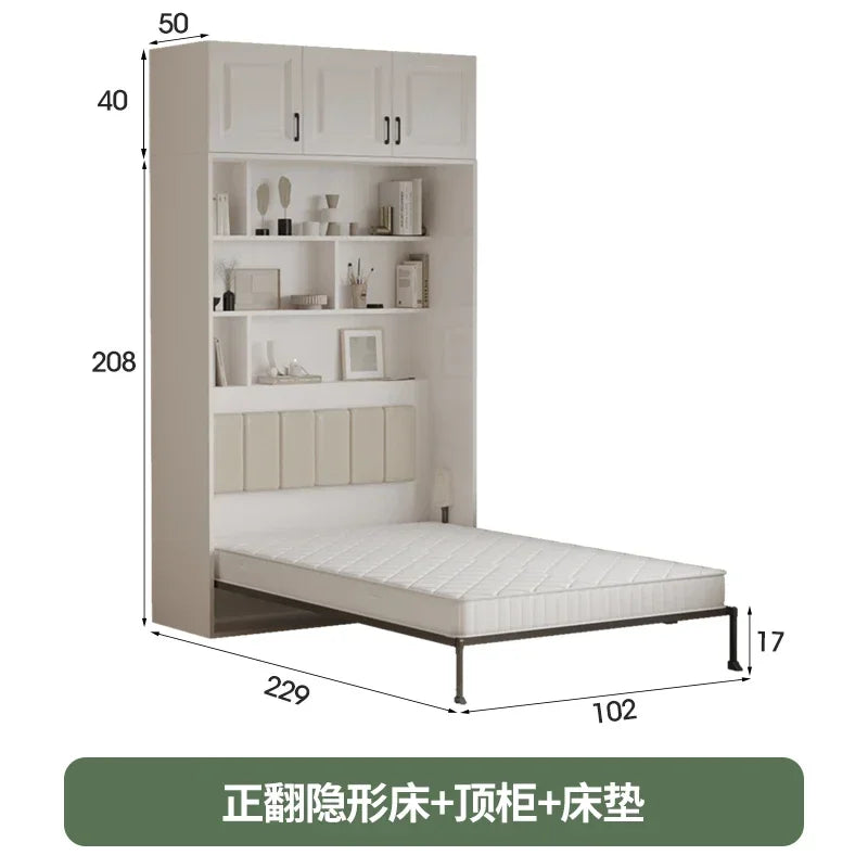 European Murphy Bed With Closet Organizer Drawers Full Size Bed Space-Saving Sleeping Salon Letto Matrimoniale Unique Furniture