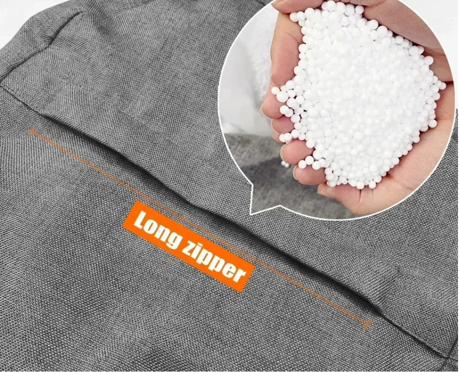 Linen Bean Bag Chair with Filling Beanbag Pouf Ottoman Footstool Tatami Round Stool Futon Puff Relax Lounge Furniture