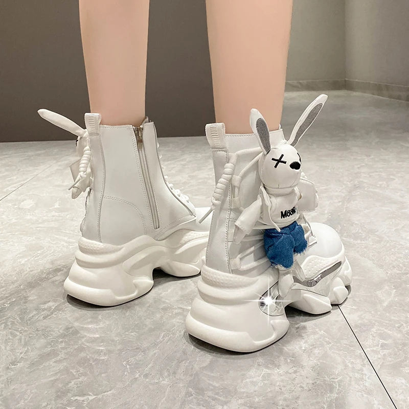 Women's Thick-soled Boots Wedge Heel Lace-up Decorative Women's Shoes Fashion Winter Women's Boots Vulcanized shoes Modern Boots