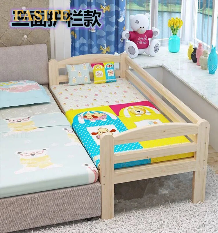 Children's splicing widened solid wood Yanbian bed simple environmentally friendly simple single bed