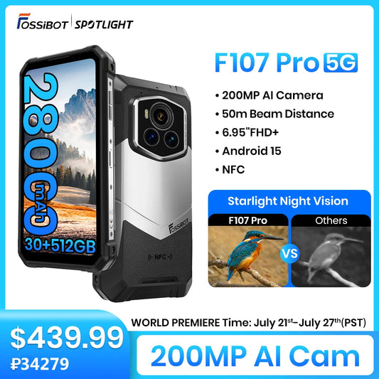 FOSSiBOT F107 PRO Rugged Smartphone Android 15 OS,30GB(12+18)+512GB ROM,6.95"FHD+ 5G Mobile Phone 28000mAh Battery,NFC/Face ID
