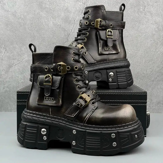 Thick-soled Men's 2024 Autumn and Winter Niche Design Fashion Heightening Short Dark Punk Wind Motorcycle Boots
