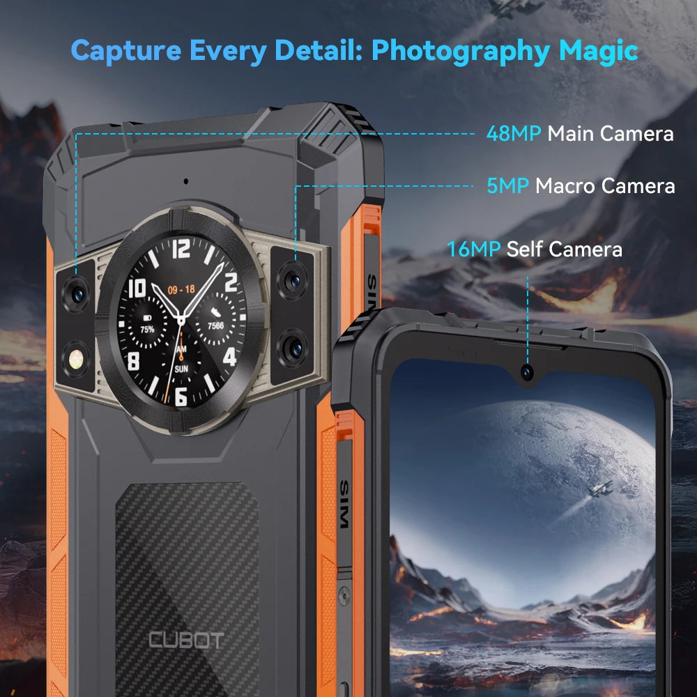 Cubot KingKong ACE 2 Ultra-thin Rugged Smartphone Android 14 16GB RAM(6GB+10GB),+128GB ROM 6.56" 90Hz Screen NFC Cell Phone