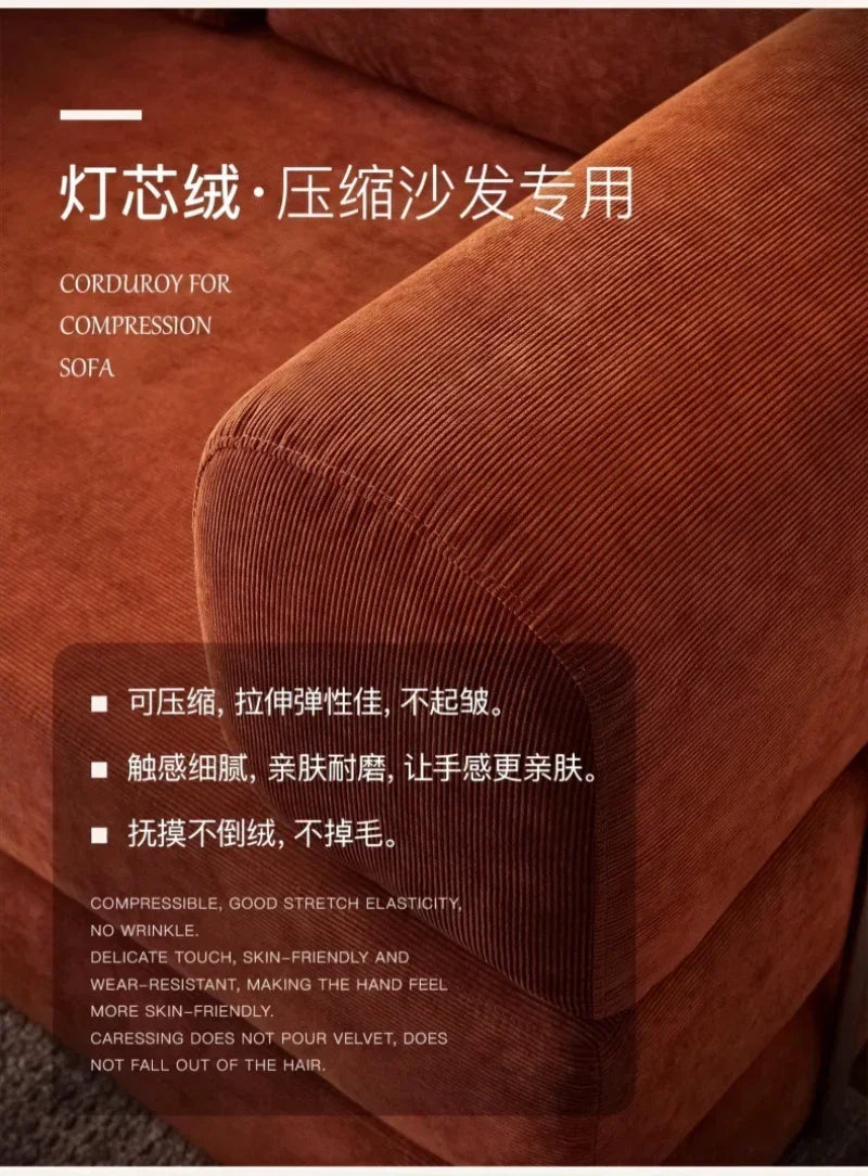 Elegant Italian Compressed Sofa Minimalist Retro Corduroy Sofa Bed Foldable Washable Customizable for Living Room