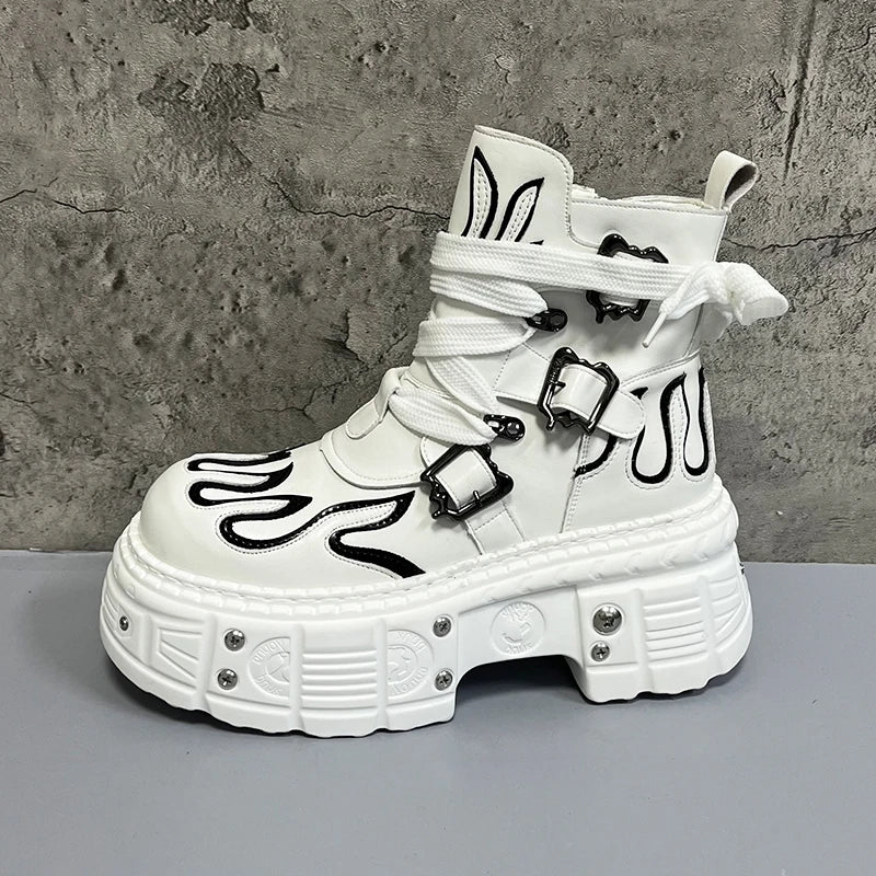 Men's 2024 Winter New Thick-soled Inner Heightening Fashion Fried Street Personality High-top Leather Boots