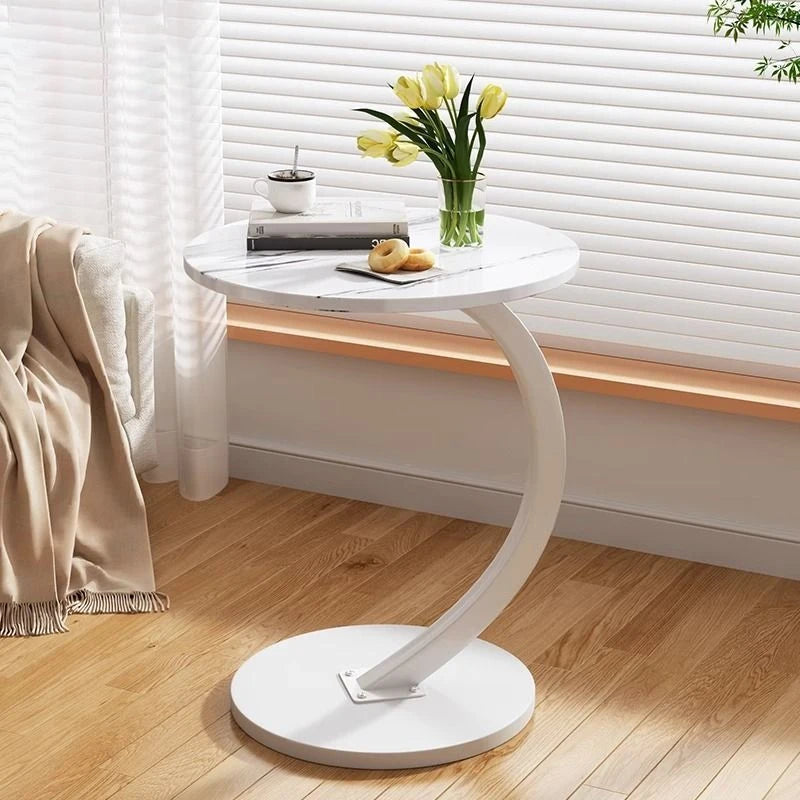 Light luxury round bedside coffee table home simple movable sofa side table for small apartments