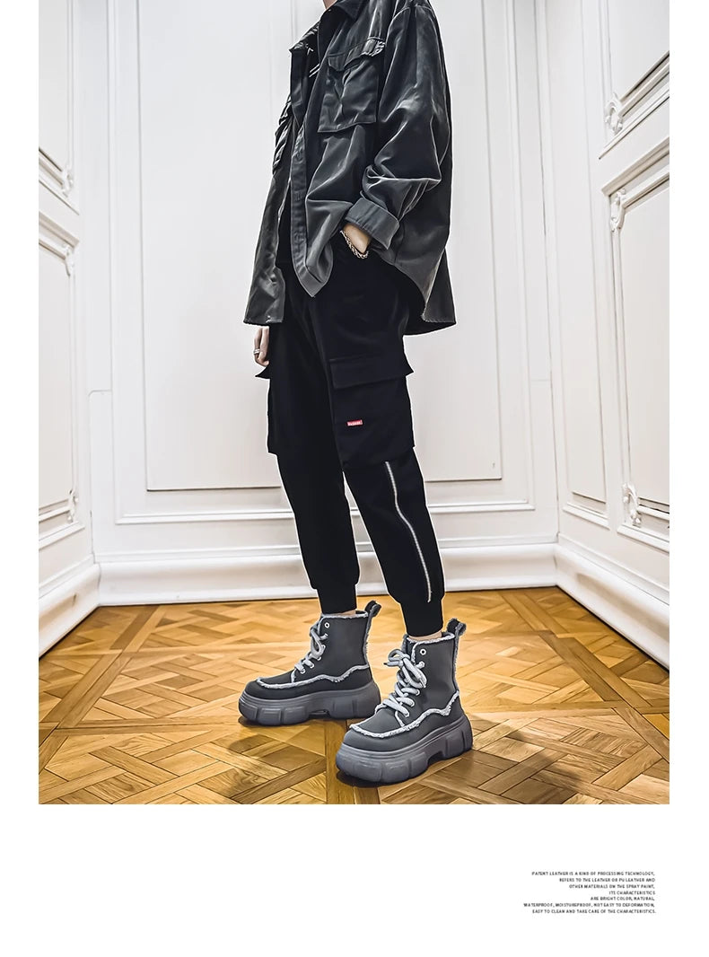 New Style Winter Retro Men's Ankle Tooling Boots High Quality Designed Casual Outdoor Mans Boot Platform British Style Men Shoes