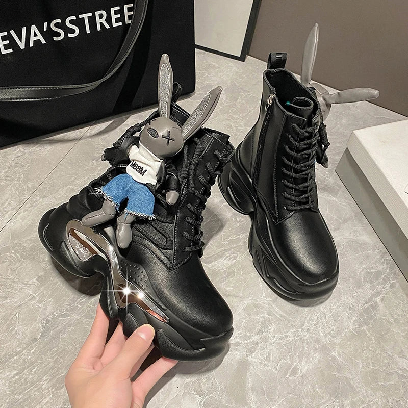 Women's Thick-soled Boots Wedge Heel Lace-up Decorative Women's Shoes Fashion Winter Women's Boots Vulcanized shoes Modern Boots