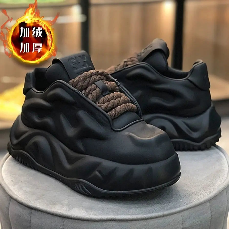 2024 Spring and Autumn New Men's Personality Design Sense High Korean Style Warm All-Match Muffin Bottom Casual Shoes