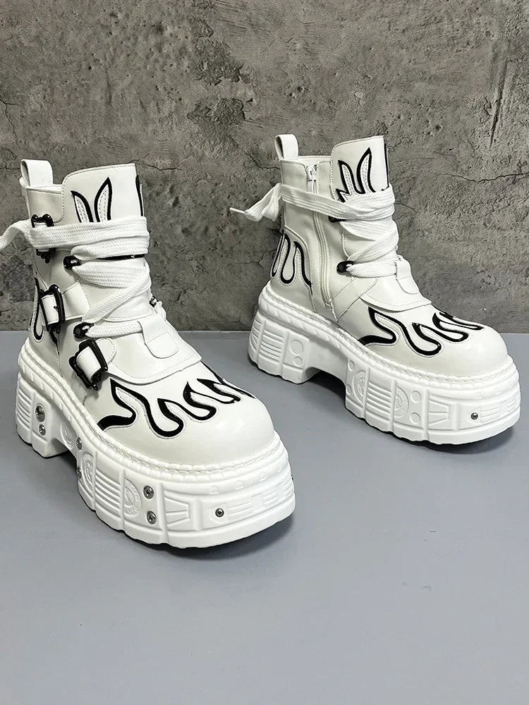 Men's 2024 Winter New Thick-soled Inner Heightening Fashion Fried Street Personality High-top Leather Boots