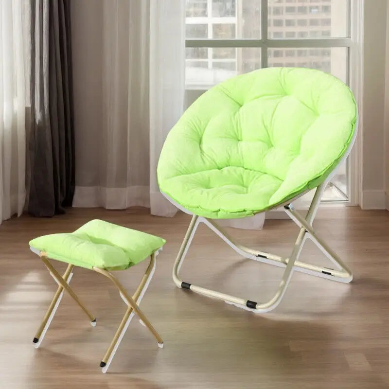 Comfortable Faux Fur Saucer Chair Round Folding Lounge Chair Living Room Flexible Seating for Adults Big Moon Shape Decorative