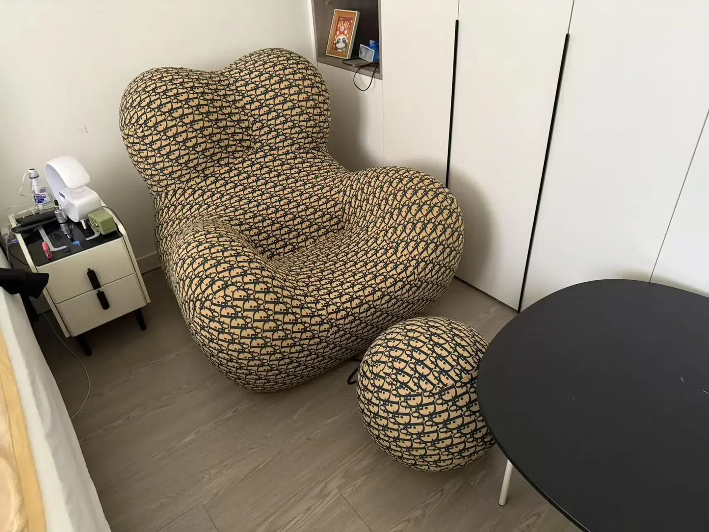 Modern Striped Bean Bag Sofa with Ottoman Cozy Designer Lounge Chair for Living Room Balcony Lazy Couch Furniture