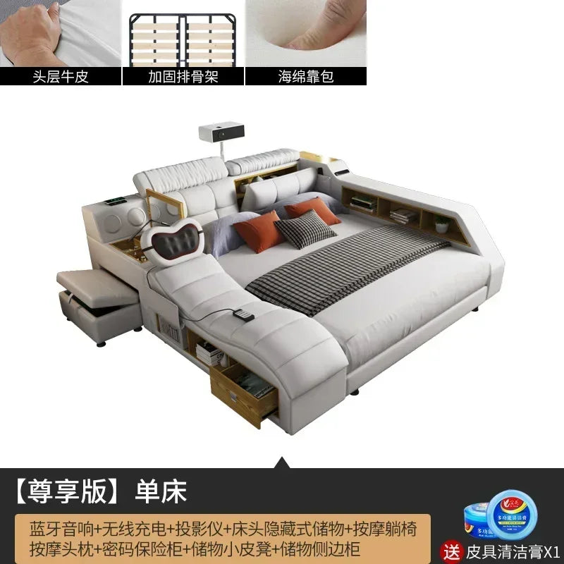 Queen Size Storage Double Bed Aesthetic Nordic Master Modern King Double Bed Multifunctional Smart Cama Casal Room Furniture