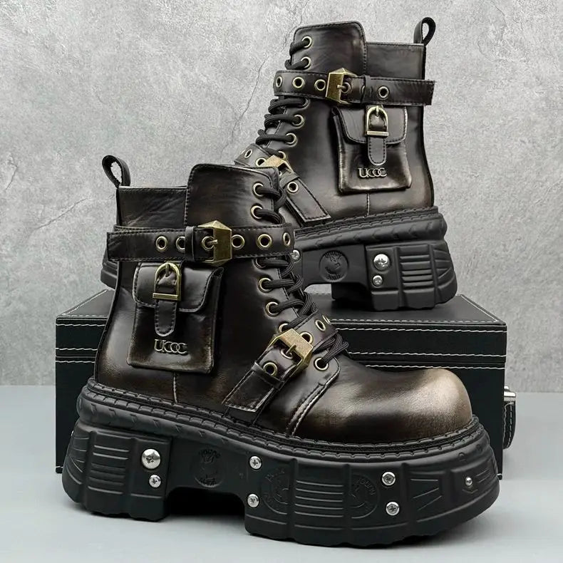 Thick-soled Men's 2024 Autumn and Winter Niche Design Fashion Heightening Short Dark Punk Wind Motorcycle Boots