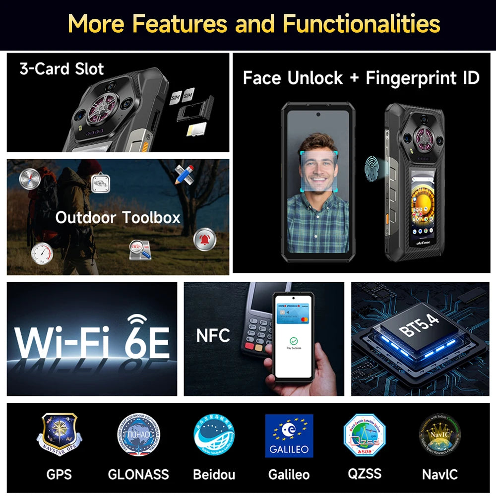 Ulefone Armor 30 Pro 5G Rugged Phone Android 14 Smartphone 6.95" 120Hz 32GB+512GB 12800mAh Night Camera 64MP NFC